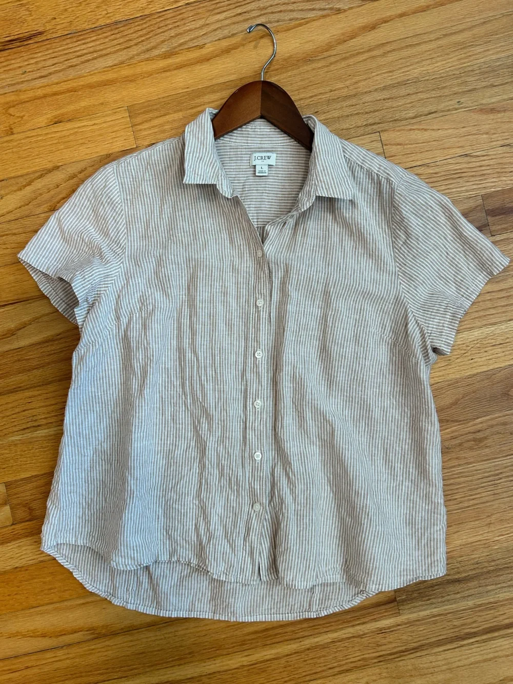 J. Crew Lightweight Striped Short-Sleeve Button-Up Shirt - Cream & Tan